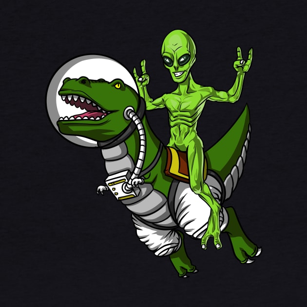 Space Alien Riding T-Rex Dinosaur Astronaut by underheaven